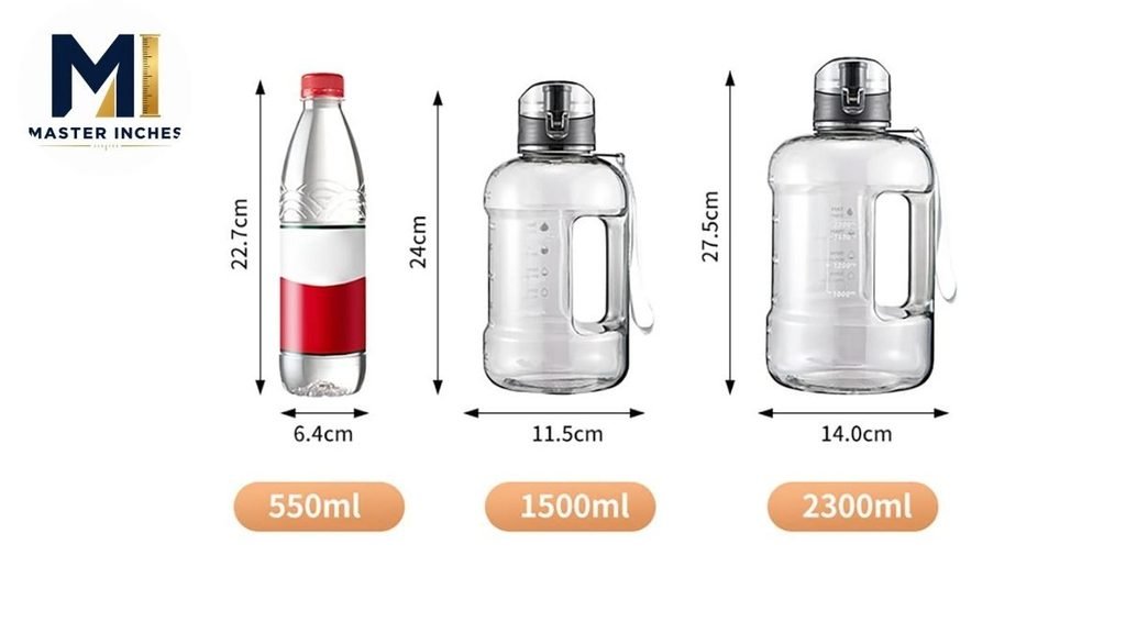 how many inches is a water bottle
